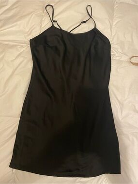 Black Satin Slip Lingerie with Spaghetti Straps - Jacob Size M